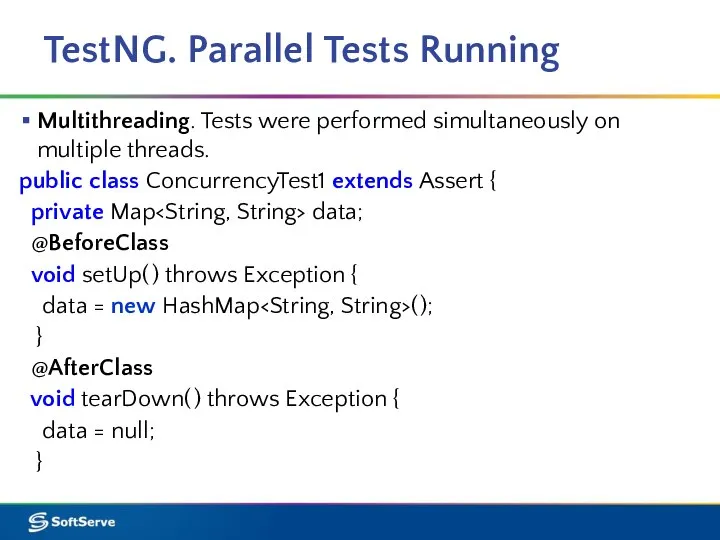 TestNG. Parallel Tests Running Multithreading. Tests were performed simultaneously on multiple threads.