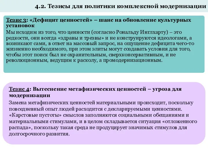 4.2. Тезисы для политики комплексной модернизации Тезис 3: «Дефицит ценностей» – шанс