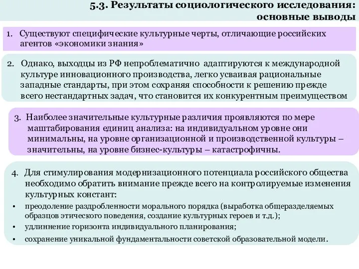 5.3. Результаты социологического исследования: основные выводы 1. Существуют специфические культурные черты, отличающие