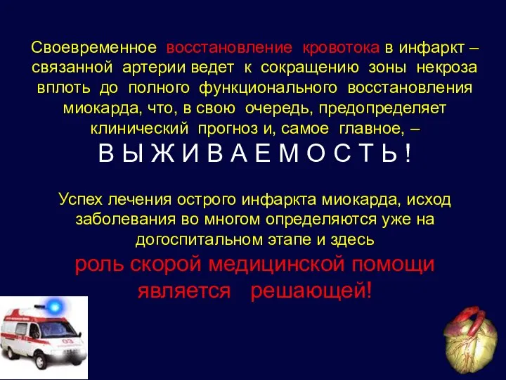 Своевременное восстановление кровотока в инфаркт – связанной артерии ведет к сокращению зоны