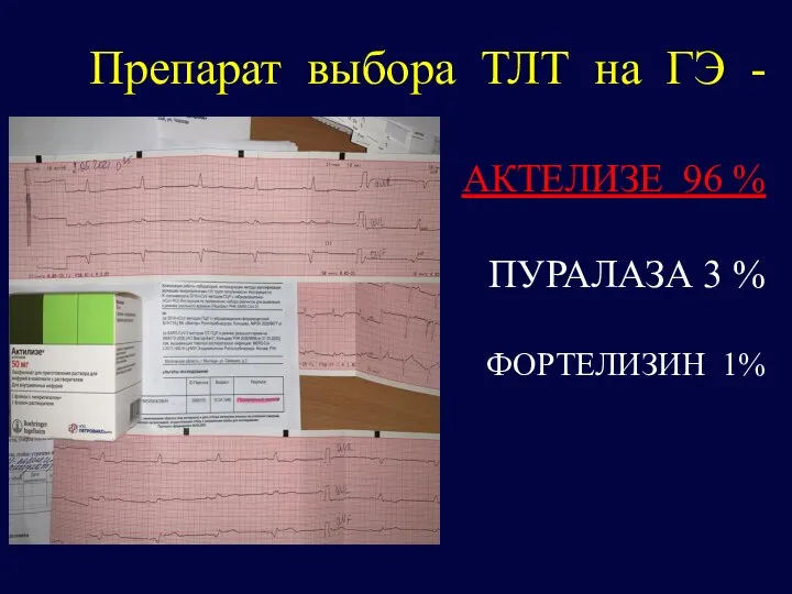 Препарат выбора ТЛТ на ГЭ - АКТЕЛИЗЕ 96 % ПУРАЛАЗА 3 % ФОРТЕЛИЗИН 1%