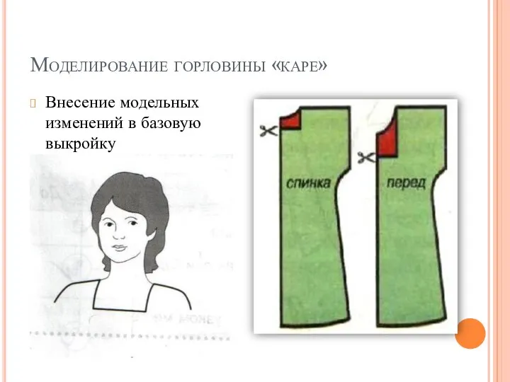 Моделирование горловины «каре» Внесение модельных изменений в базовую выкройку