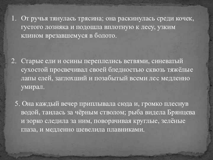 От ручья тянулась трясина; она раскинулась среди кочек, густого лозняка и подошла