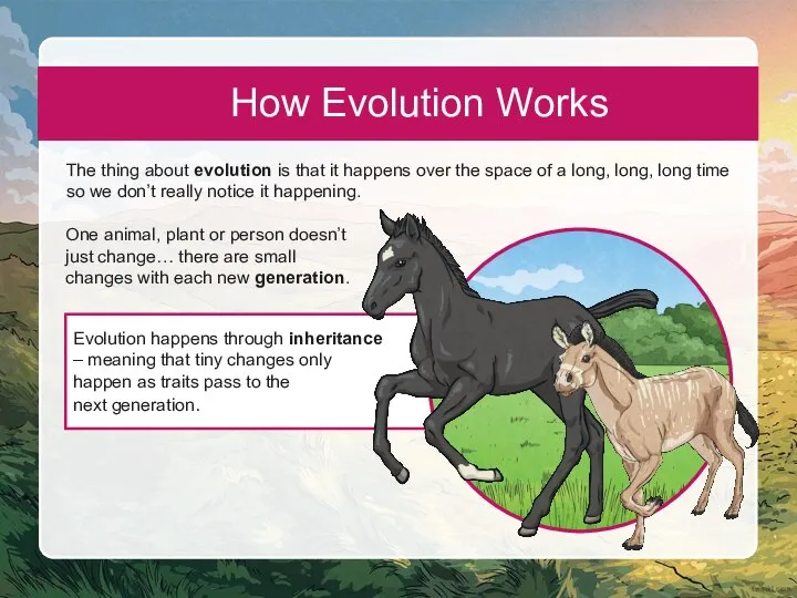 Evolution happens through inheritance – meaning that tiny changes only happen as