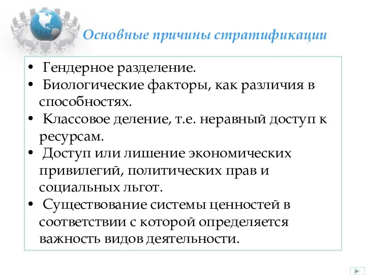 Гендерное разделение. Биологические факторы, как различия в способностях. Классовое деление, т.е. неравный