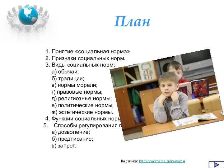 План 1. Понятие «социальная норма». 2. Признаки социальных норм. 3. Виды социальных