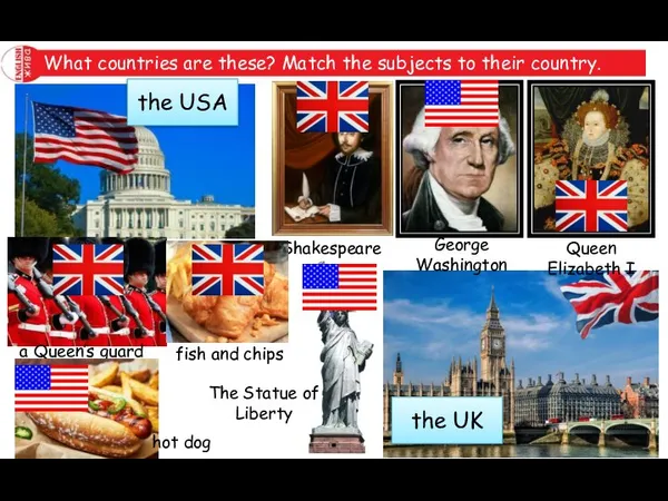 What countries are these? Match the subjects to their country. the USA