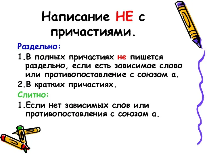 Написание НЕ с причастиями. Раздельно: 1.В полных причастиях не пишется раздельно, если