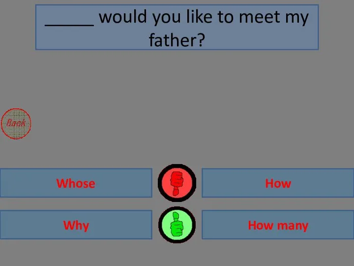 Why Whose How many How _____ would you like to meet my father?