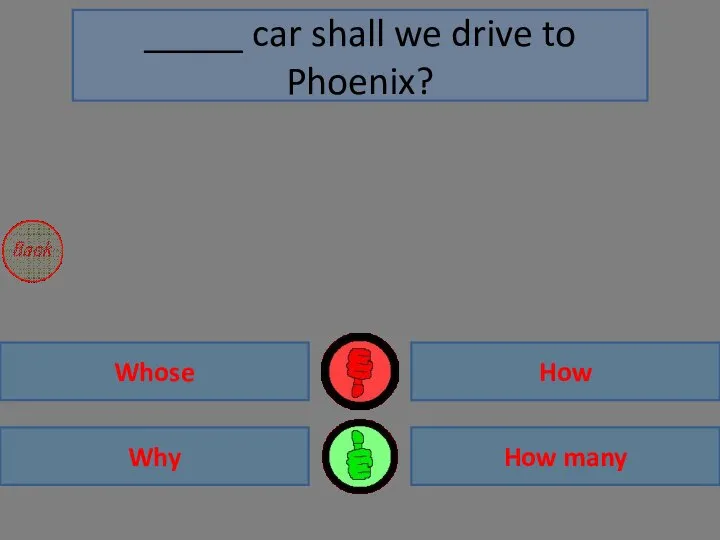 Why How many Whose How _____ car shall we drive to Phoenix?