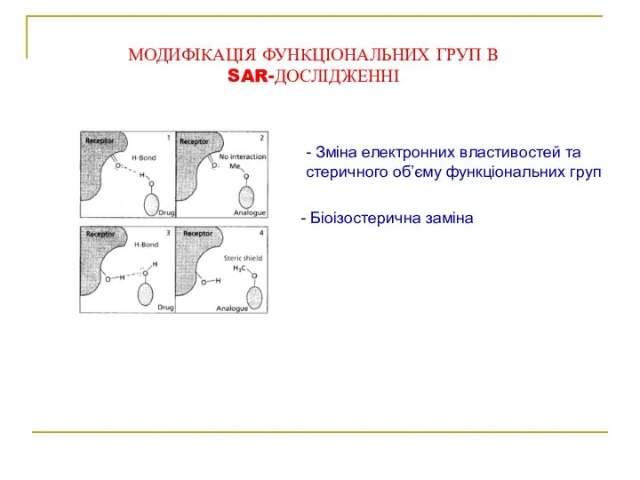 МОДИФІКАЦІЯ ФУНКЦІОНАЛЬНИХ ГРУП В SAR-ДОСЛІДЖЕННІ - Зміна електронних властивостей та стеричного об’єму