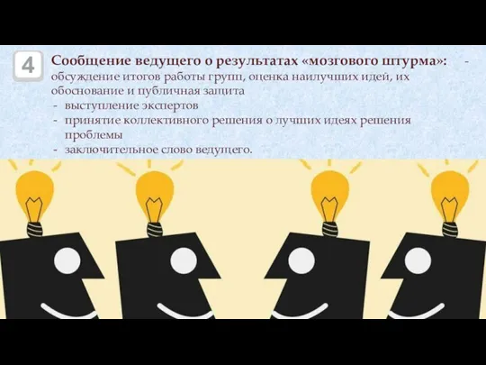 Сообщение ведущего о результатах «мозгового штурма»: - обсуждение итогов работы групп, оценка