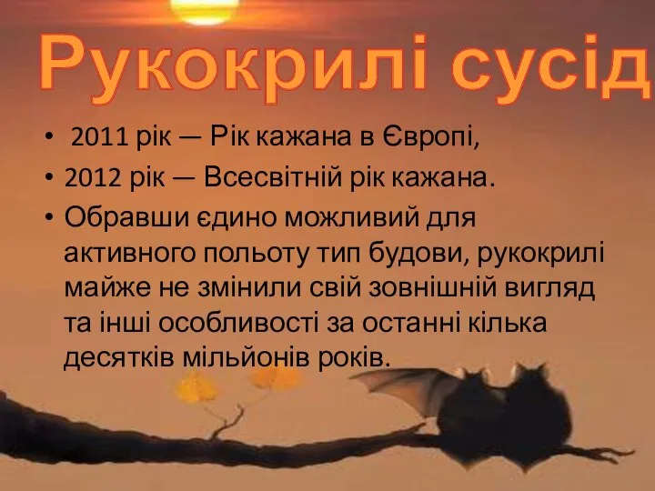Рукокрилі сусіди 2011 рік — Рік кажана в Європі, 2012 рік —