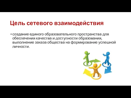 Цель сетевого взаимодействия создание единого образовательного пространства для обеспечения качества и доступности