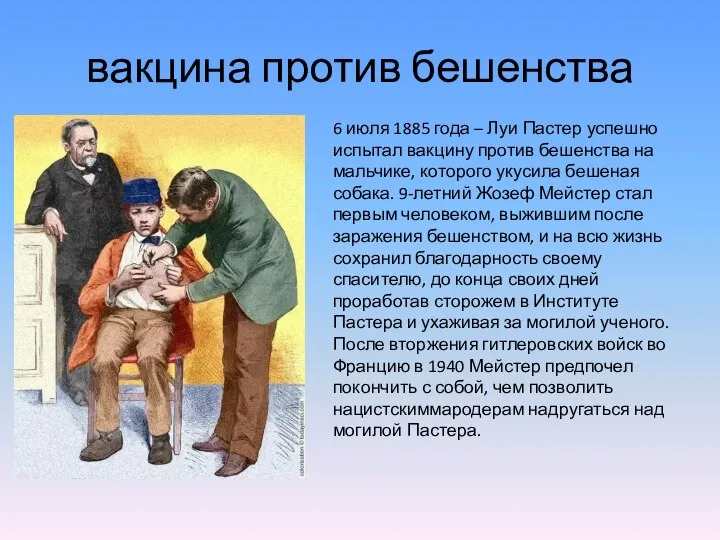 вакцина против бешенства 6 июля 1885 года – Луи Пастер успешно испытал