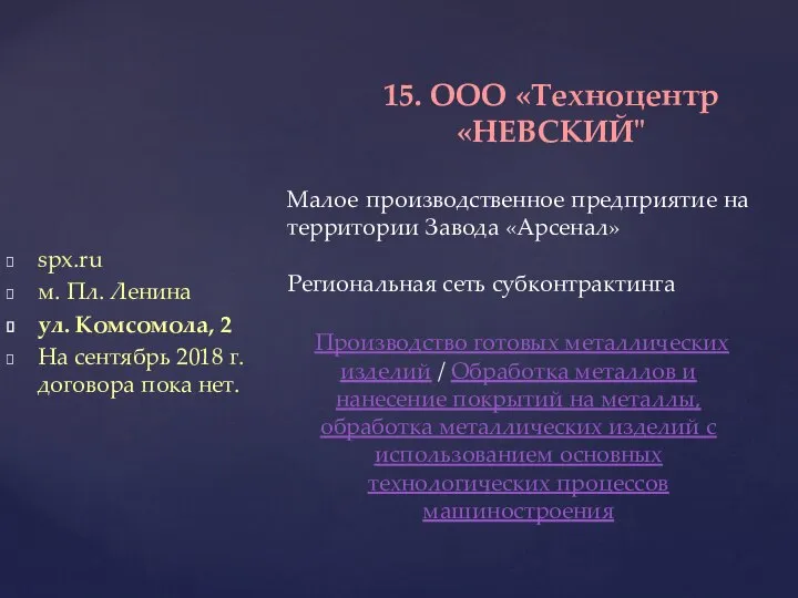 spx.ru м. Пл. Ленина ул. Комсомола, 2 На сентябрь 2018 г. договора