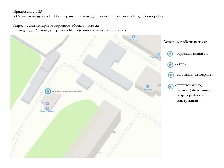 Приложение 1.25. к Схеме размещения НТО на территории муниципального образования Ковдорский район