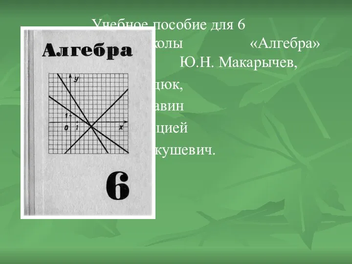 Учебное пособие для 6 класса средней школы «Алгебра» составители Ю.Н. Макарычев, Н.Г.