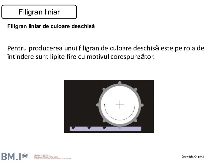 Pentru producerea unui filigran de culoare deschisă este pe rola de întindere