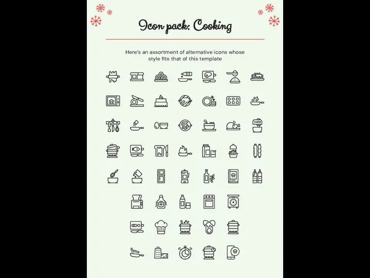 Icon pack: Cooking Here’s an assortment of alternative icons whose style fits that of this template