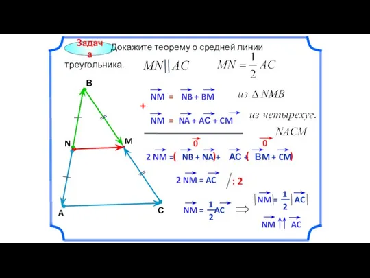 A Задача Докажите теорему о средней линии треугольника. В С N M