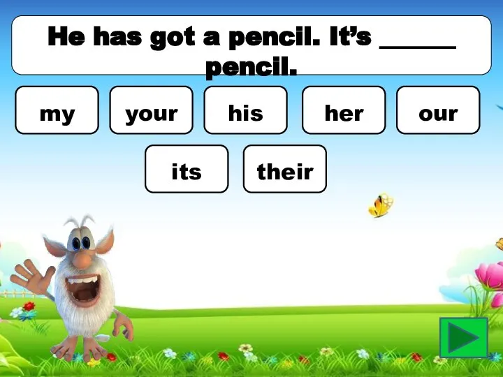 He has got a pencil. It’s ______ pencil. my your his her our its their