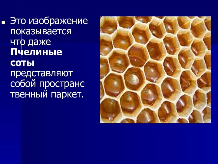 Это изображение показывается что даже Пчелиные соты представляют собой пространственный паркет.