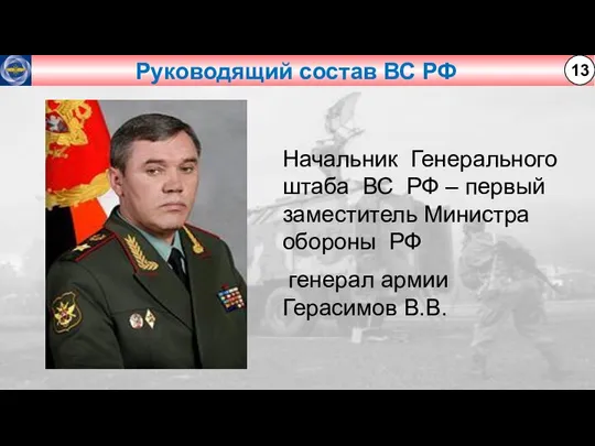 Руководящий состав ВС РФ 13 Начальник Генерального штаба ВС РФ – первый