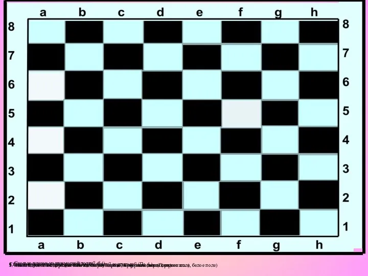 1. Какая шахматная дорожка тянется слева направо? Справа на лево(Горизонталь.) 2. Какая