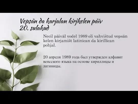 Vepsän da karjalan kirjkelen päiv 20. sulakud Necil päiväl vodel 1989 oli