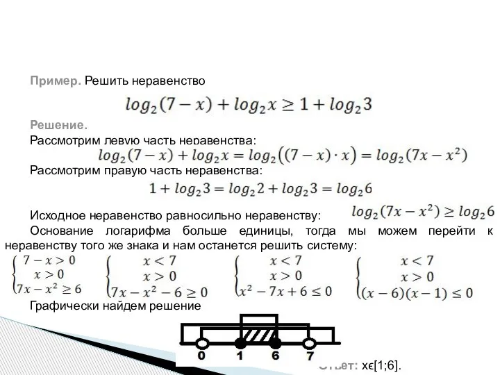 Пример. Решить неравенство Решение. Рассмотрим левую часть неравенства: Рассмотрим правую часть неравенства: