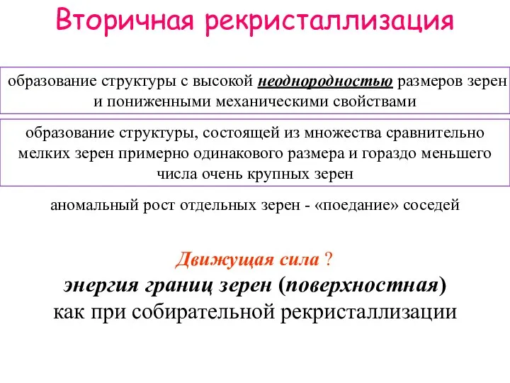 Вторичная рекристаллизация образование структуры с высокой неоднородностью размеров зерен и пониженными механическими