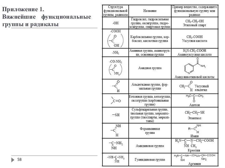 Приложение 1. Важнейшие функциональные группы и радикалы