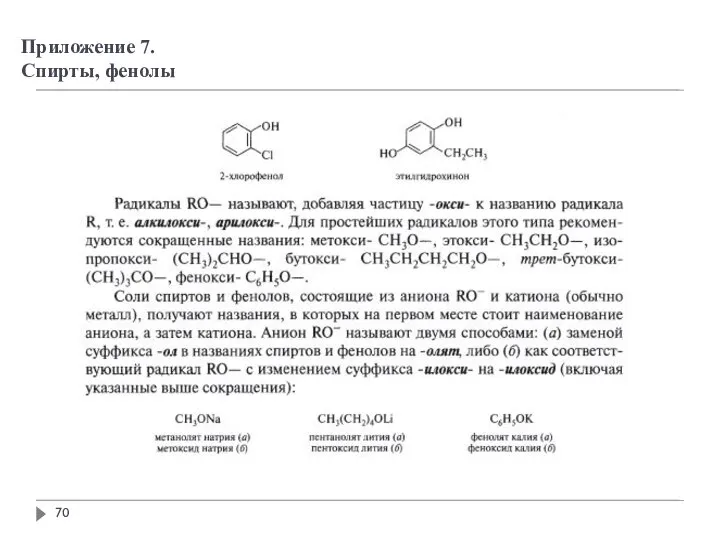 Приложение 7. Спирты, фенолы