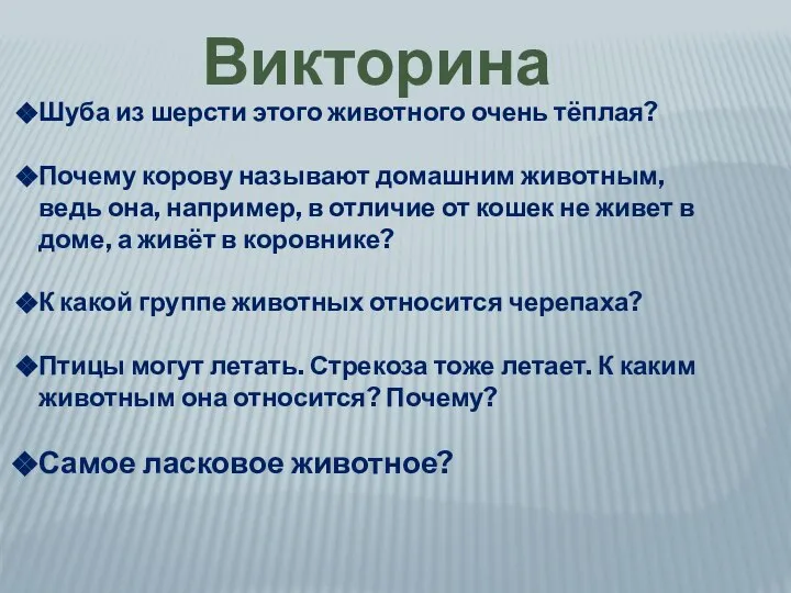 Викторина Шуба из шерсти этого животного очень тёплая? Почему корову называют домашним