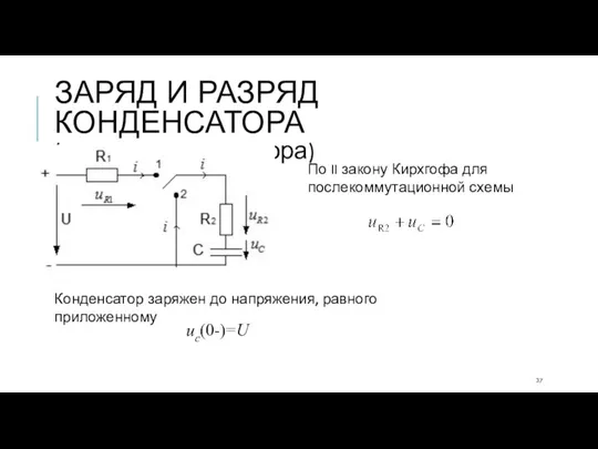 ЗАРЯД И РАЗРЯД КОНДЕНСАТОРА (разряд конденсатора) По II закону Кирхгофа для послекоммутационной