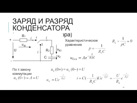 ЗАРЯД И РАЗРЯД КОНДЕНСАТОРА (разряд конденсатора) Характеристическое уравнение По II закону коммутации