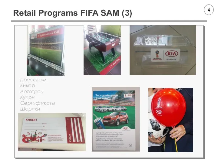 Retail Programs FIFA SAM (3) Прессволл Кикер Лототрон Купон Сертификаты Шарики