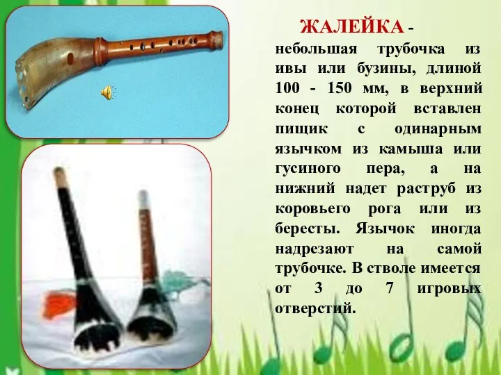 ЖАЛЕЙКА - небольшая трубочка из ивы или бузины, длиной 100 - 150