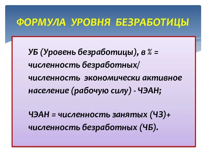 УБ (Уровень безработицы), в % = численность безработных/ численность экономически активное население