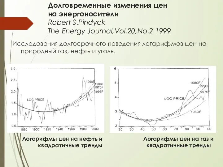 Долговременные изменения цен на энергоносители Robert S.Pindyck The Energy Journal,Vol.20,No.2 1999 Исследования