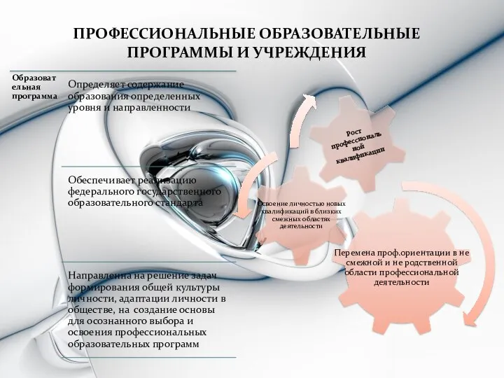 ПРОФЕССИОНАЛЬНЫЕ ОБРАЗОВАТЕЛЬНЫЕ ПРОГРАММЫ И УЧРЕЖДЕНИЯ