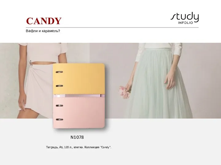 CANDY N1078 Тетрадь, А5, 120 л., клетка. Коллекция "Candy". Вафли и карамель?