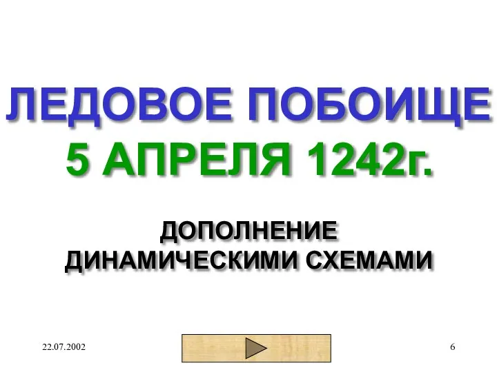 22.07.2002 Александр Худобец сш №173 г.Киев УКРАИНА ЛЕДОВОЕ ПОБОИЩЕ 5 АПРЕЛЯ 1242г. ДОПОЛНЕНИЕ ДИНАМИЧЕСКИМИ СХЕМАМИ