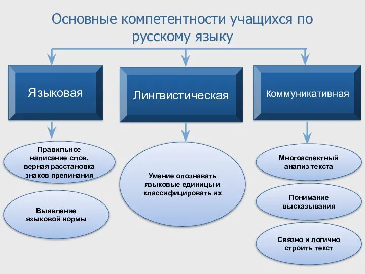 Языковая Лингвистическая коммуникативная Многоаспектный анализ текста Основные компетентности учащихся по русскому языку