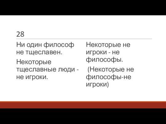 28 Ни один философ не тщеславен. Некоторые тщеславные люди - не игроки.