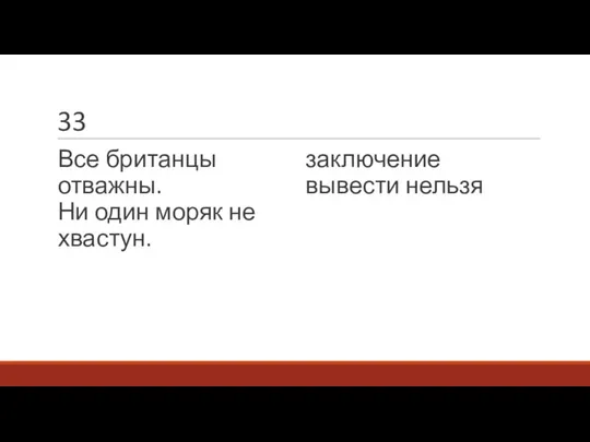 33 Все британцы отважны. Ни один моряк не хвастун. заключение вывести нельзя