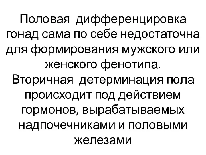 Половая дифференцировка гонад сама по себе недостаточна для формирования мужского или женского