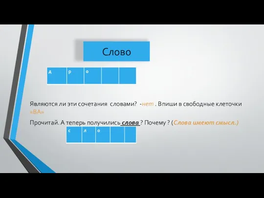 Слово Являются ли эти сочетания словами? -нет . Впиши в свободные клеточки