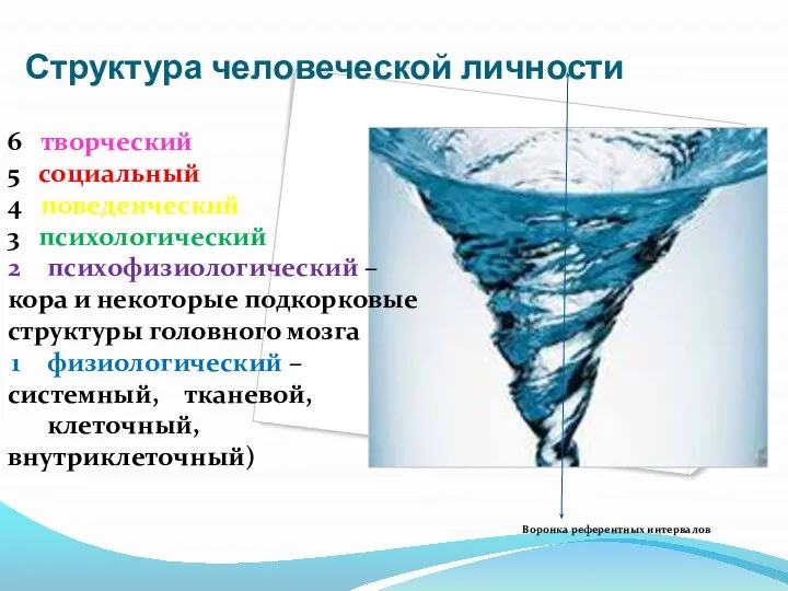 Структура человеческой личности Среднее арифметическое референтного интервала 6 творческий 5 социальный 4